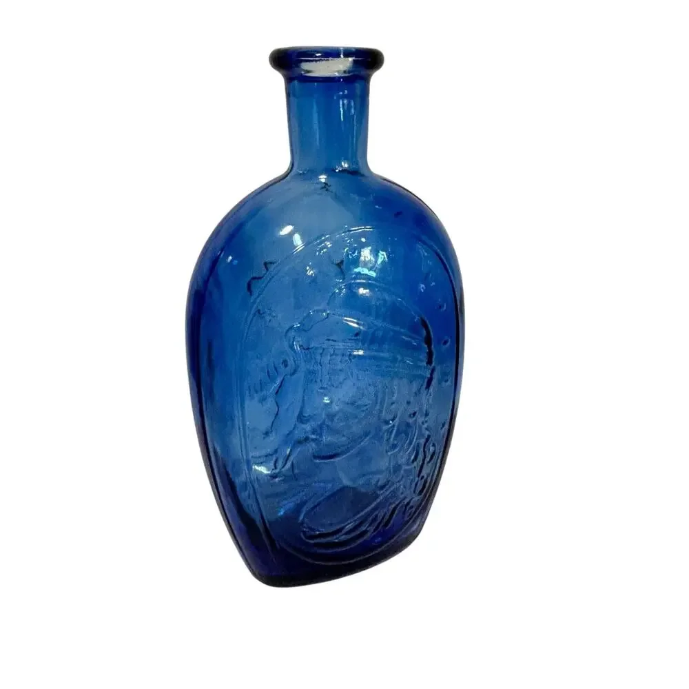 Cobalt blue pressed glass bottle eagle & shield cottage farmhouse decorative